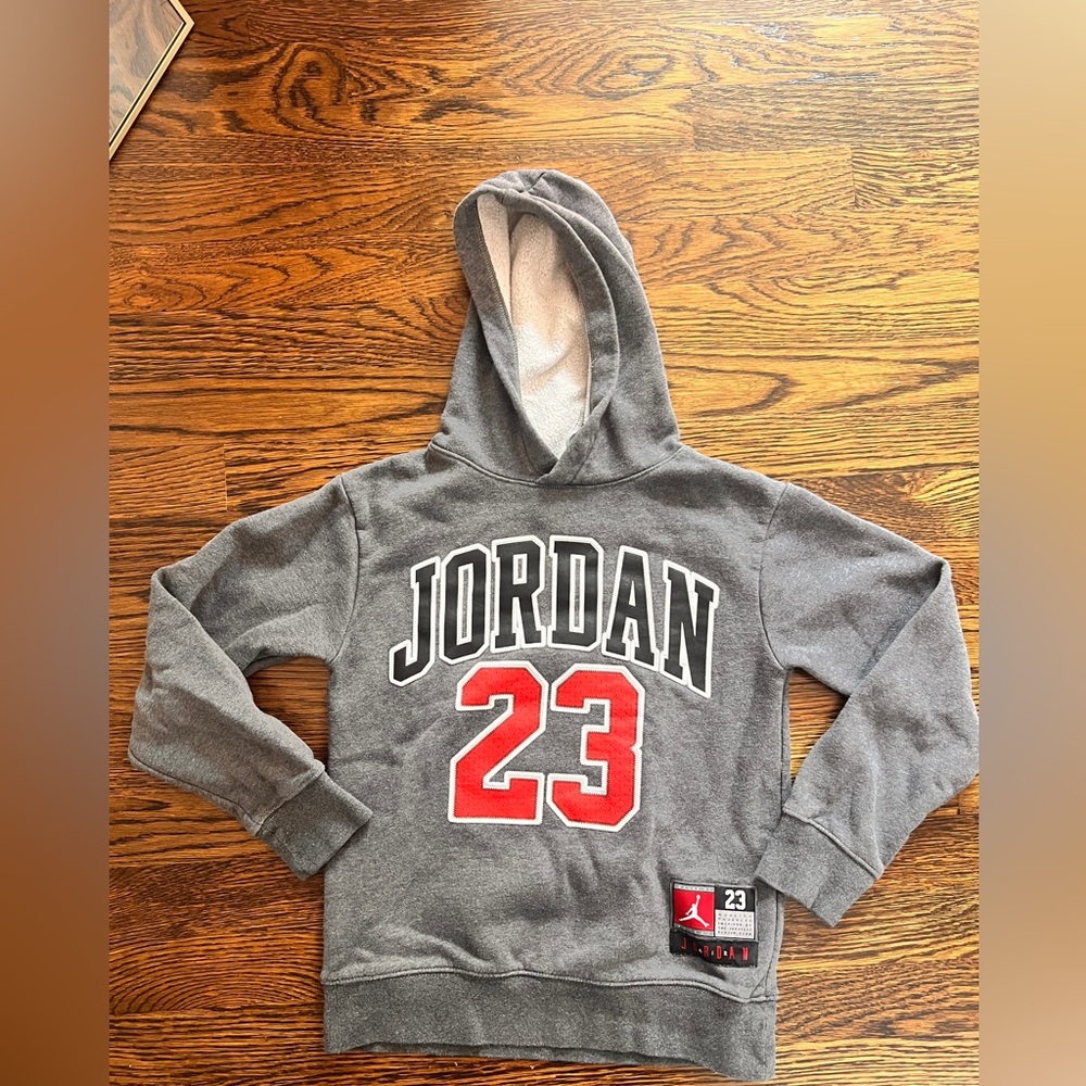 Kids Jordan 23 Gray Hoodie with Red and White Details size Small  age 8-10